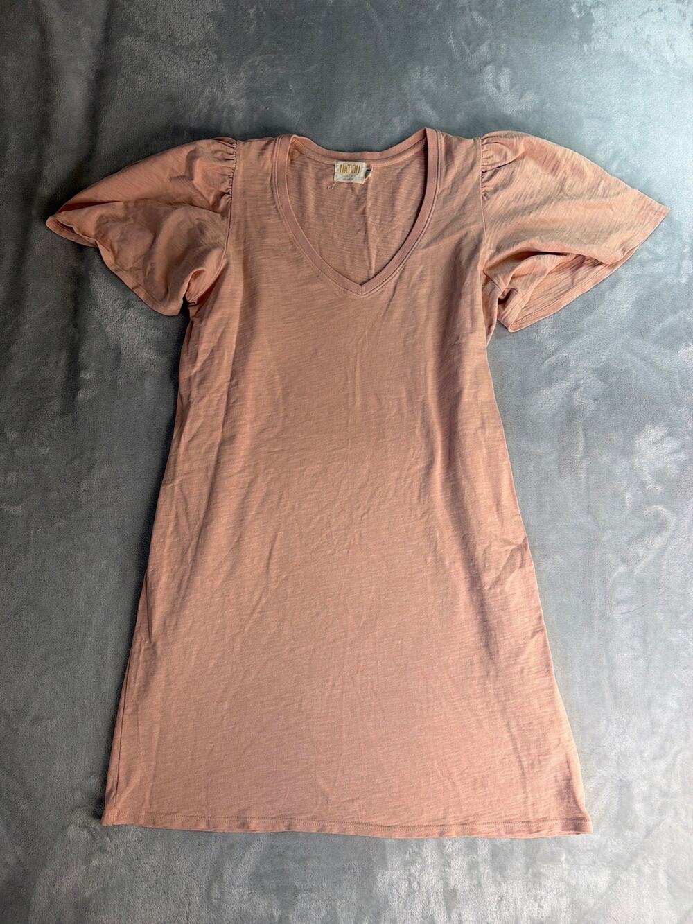Nation LTD Mallory Flutter Sleeve Mini T Shirt Dress Womens Large Pink V Neck